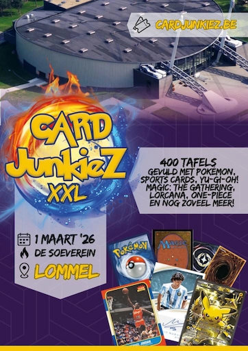 Flyer van TCG beurs Card Junkiez XXL op 1 maart 2026