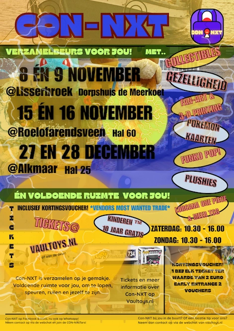 Con-NXT TCG-beurs flyer voor november en december 2025